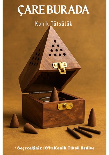 Ahşap Piramit Konik Tütsülük Seçeceğiniz 10'lu Konik Tütsü Hediye