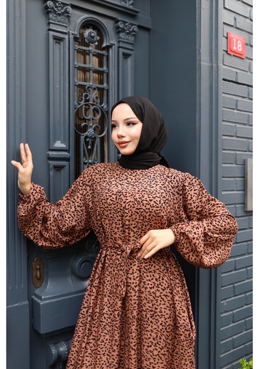 Kadın Kahve %100 Viskon Robalı Salaş Model Kuşaklı Battal Maxi Boy Tesettür Elbise Vbtl3324 Kahve
