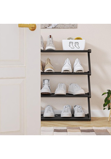 Beyaz 4 Katlı Paslanmaz Çelik Ayakkabılık Düzenleyici, Çelik Borulu Bağımsız Aya Dolabı Çok Fonksiyonlu Giriş Ayakkabılık 56797921 Beyaz