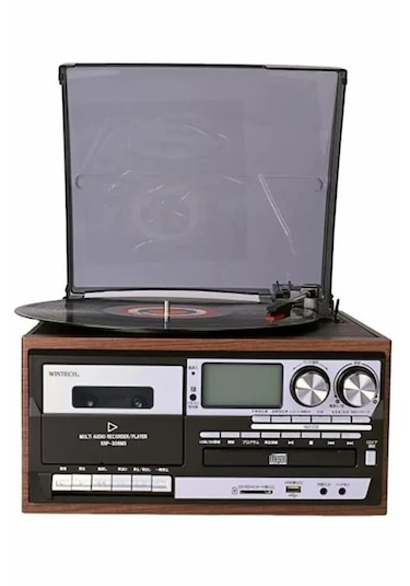 Kn-110 Vintage Plak Cd Kaset Usb Bluetooth Tf Aux Özelikli Pikap Kahverengi