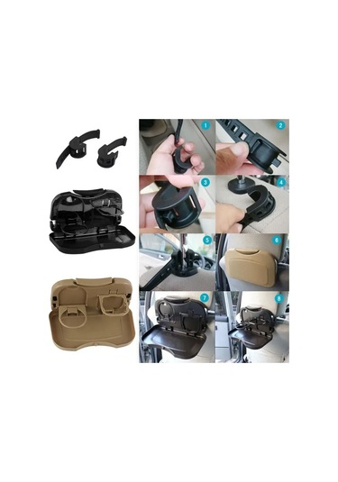 Shineyee Araba Arka Koltuk Folding Masa - Yemek İçeceği Tutucu, Telefon Tutucu, Çok Fonksiyonlu Depolama Rafı - Bej