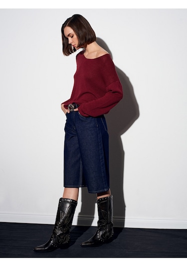 10706 Oval Yaka Dökümlü Kazak-koyu Bordo Koyu Bordo