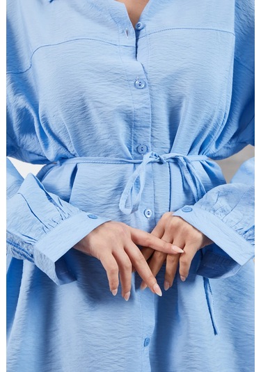 İp Kemerli Gömlek Mavi