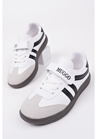 Muggo Dudley Günlük Ortopedik Bağcıklı Ve Cırtlı Çocuk Sneaker Spor Ayakkabı Beyaz-Sıyah