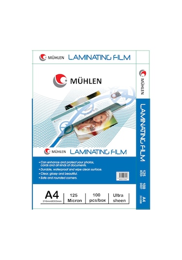 Mühlen Laminasyon Makinesi Filmi 125 Mc A4 1 Paket 100 Adet