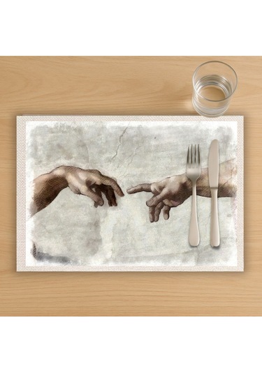 Kavuşamayan Eller Tasarımlı Amerikan Servis, Tabak Altlığı & Şık Masa Dekoru, Ev Hediyesi, 2 Adet Krem