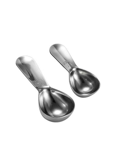 Pazly 2 Adet Paslanmaz Çelik Kahve Ölçü Kaşığı 1-2 Yemek Kaşığı Kısa Saplı Gümüş Renk Gümüş