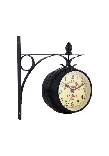 Springsun Siyah Retro Çift Taraflı Demir Duvar Saati - Salon Dekoru İçin Kreatif Ev Dekorasyon Aletleri Siyah