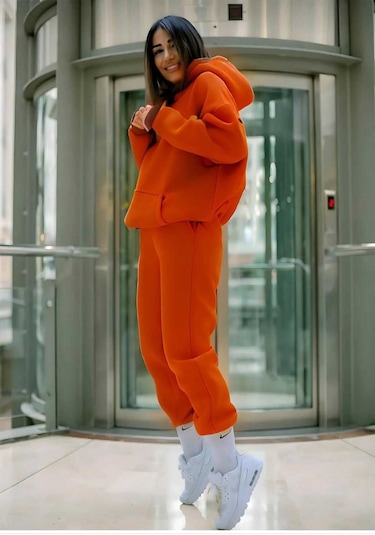 Kozia Outdoorskapşonlu Esofman Takımı Sweatshirt Jogger Turuncu