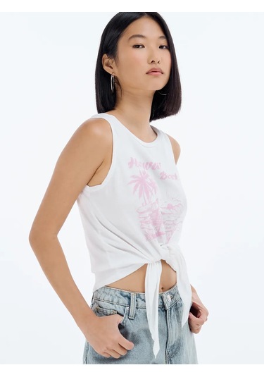 Tvoe Baskılı Yazıdan Belinde Dantel İle Bağlı Yazlık Askılı Üst 226125399 Beyaz