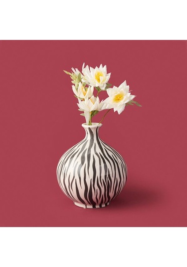Evidea Deco Elegant Curves Vazo - Siyah / Beyaz - 28 Cm Siyah / Beyaz