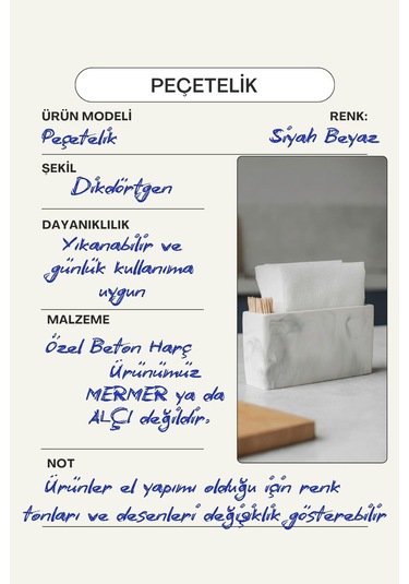 El Yapımı Beton Gri Alçı Peçetelik Minimal Masa Ve Mutfak Dekoru Kafe & Bar İçin Siyah Beyaz