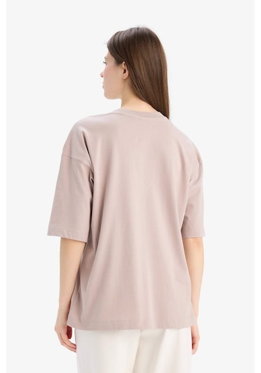 DeFacto Oversize Geniş Kalıp Bisiklet Yaka Basic Düz Penye Kısa Kollu Tişört C0099AX25SPBG130