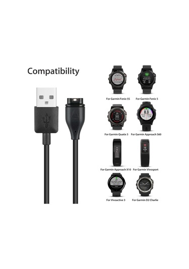 Hombey Garmin Akıllı Saat Usb Şarj Kablosu - Vivoactive 3, Fenix 5/5s/5x, Forerunner 245/935/645, Approach 60 Uyumlu Yedek Şarj Kablosu