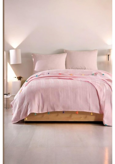 Pembe Renk Ponpon Dream Pike Çift Kişilik 200x220cm Pembe