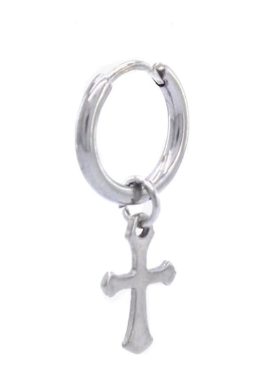 FerizZ 316L Çelik Unisex Tek Haç Küpe UNK-479 Beyaz