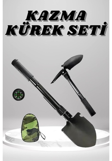 Kazma Kürek Seti Pusulalı Katlanır Portatif Kazma Kürek Seti Çok Fonksiyonlu Katlanabilir