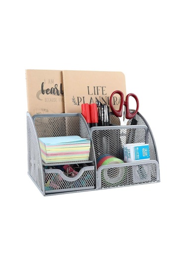 Ganzhoushop Ofis Mesh Masa Düzenleyici Çok Yönlü Kırtasiye Depolama Masaüstü Düzenleyici Kalemlik Çekmeceli, Gri