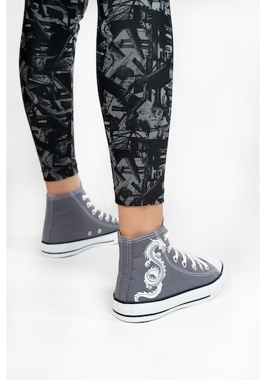 Kadın Keten Bilekli Füme Spor Ayakkabı Füme