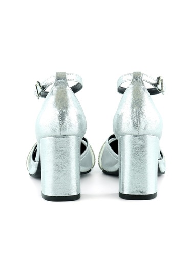 Erkan Saçmacı Molly Lame Taşlı Fileli Kalın Topuklu Ayakkabı Lame