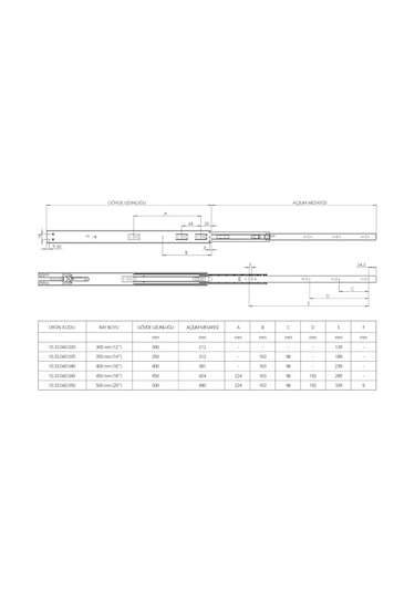 Teleskopik Bilyalı Ray Geniş 43 Mm Frenli 43 Mm X 30 Cm Çekmece Rayları Gri
