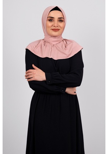 Pudra Pratik Hazır Geçmeli Tesettür Eşarp Sandy Kumaş Arkadan Çıt Pudra