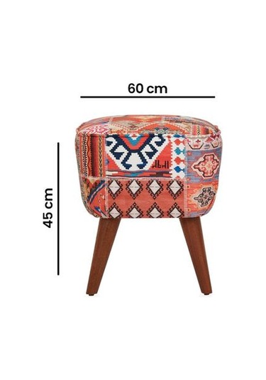 Just Home Retro Kare Dijital Patchwork Puf - Renkli Renkli
