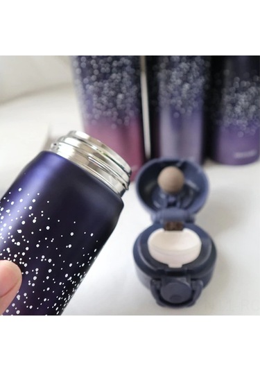 Ruicoo 500ml Paslanmaz Çelik Yıldız Desenli Termos - 24 Saat Sıcak Tutar, Sızdırmaz, Taşınabilir Mor