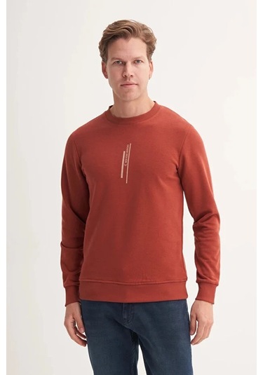 Cazador Slim Fit Mevsimlik 3 İplik Pamuk Karışımlı Sweatshirt-54185 Kiremit