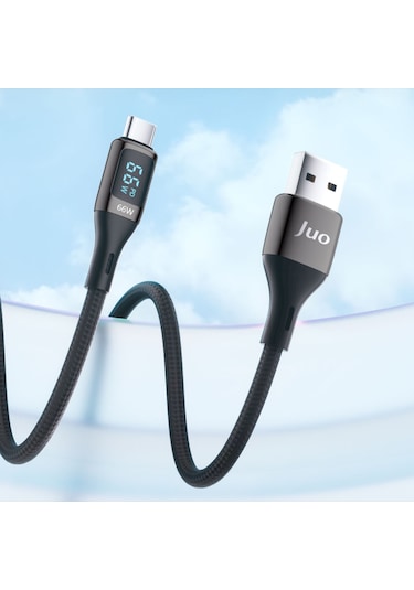 Juo 66W Dijital Led Ekranlı Örgülü Usb-a To Usb Type-c Hızlı Şarj ve Data Kablosu 1M