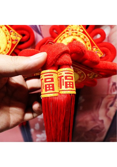 Monyee 2022 Yeni Yıl Kutlamaları İçin Kırmızı Flanel Çin Düğümü Ve Dört Kelimeli Mutluluk-fortuna Açık Radyo Dekorasyon Seti 1 Çift