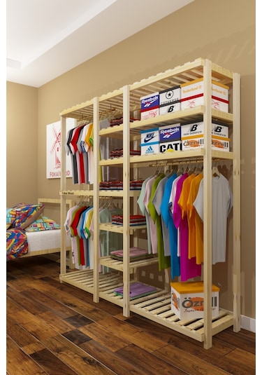 Grande Tres Espejo - Açık Ahşap Elbise Dolabı