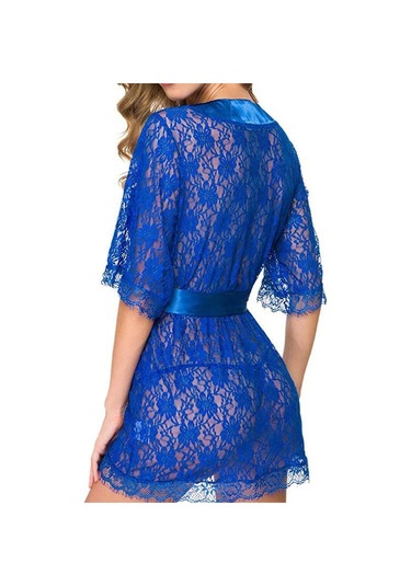 Sones Kadın Dantel Kesim Gecelik Takım Mavi