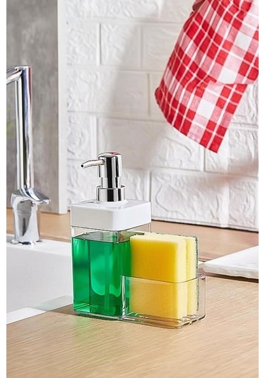 Beyaz Renkli Sıvı Sabunluk Süngerlik Hazneli 450 Ml