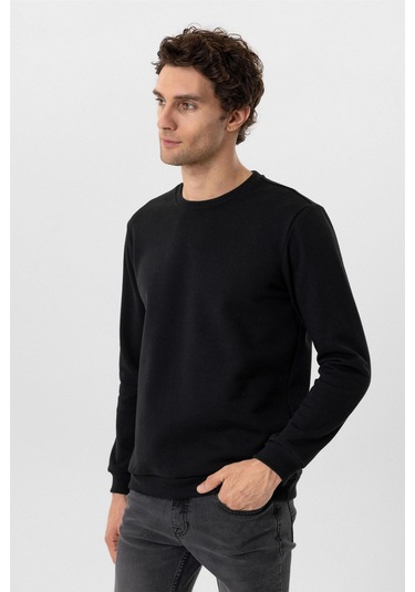 Süvari Oversize Kalıp O Yaka 3 İplik Yumuşak Dokulu Sweat Siyah