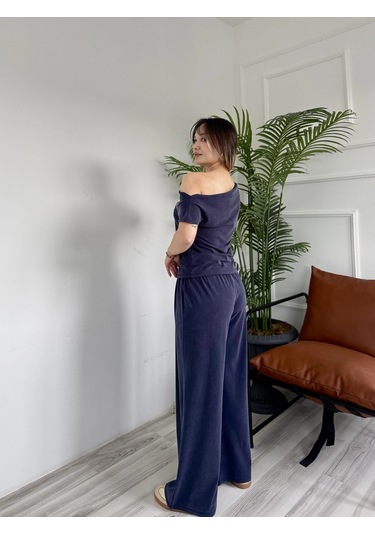 Keymoda Kadın Sion Kayık Yaka Bluz Pantolon Takım Lacivert