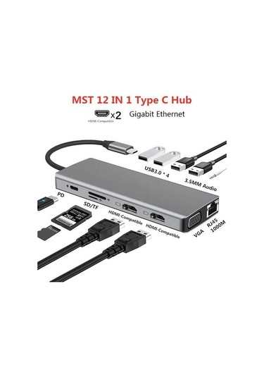 12in1 Dock Station 2 Adet Hdmı Uyumlu 1000 Mbps 4 K Çift Monitör