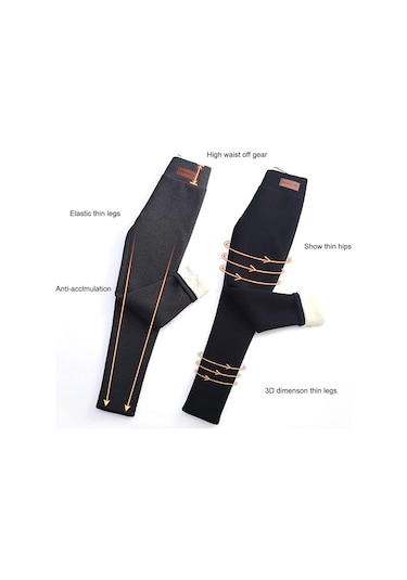 Dumanlı Siyah Kış Kadın Tayt Yün Astarlı Kadife Termal Pantolon Yüksek Bel Tayt Düz Renk Rahat Streç Sıcak Siyah