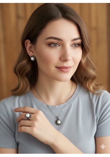 Markazit Hakiki İnci Gümüş Set Bronz