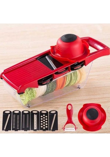 Primepickings 10 Adet 1 Arada Çok Fonksiyonlu Sebze Kesici Paslanmaz Çelik Bıçak Manuel Patates Soğan Soyucu Havuç Rende Doğrayıcı Kırmızı