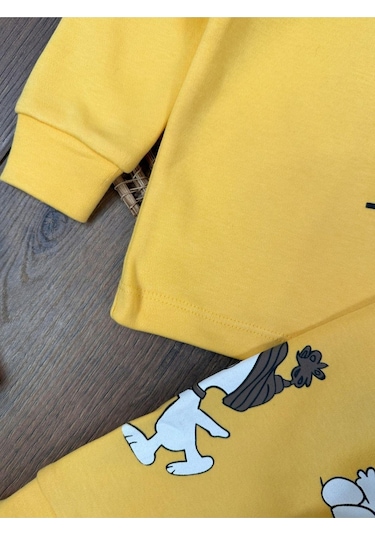 Bisiklet Yaka Peanuts Friends Baskılı Alt Üst Pijama Takımı 4bb2 Sarı