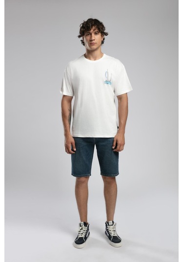 Lee Cooper Kelvin Erkek %100 Pamuk O Yaka T-shirt Ekru-19933 Ekru