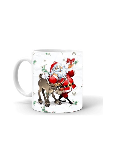 Yılbaşı Noel Temalı Baskılı Seramik Beyaz Kupa Beyaz