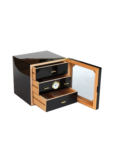 Falconetti Çekmeceli 3 Katlı Siyah Sedir Humidor Puro Kutusu Rb80