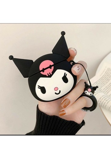 Iphone 1/2. Nesil Uyumlu Koruyucu Bluetooth Kulaklık Kılıfı Kuromi Figürlü Siyah Airpods 1/2. Nesil