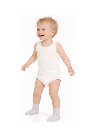 Civil Baby Organik 5 Li Sıfır Kol Çıtçıtlı Badi - Ekru