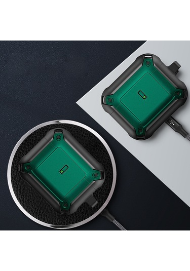 Airpods Uyumlu 3 İçin Sürgülü Tokalı Kablosuz Kulaklık Kancalı Koruyucu Kılıf Siyah