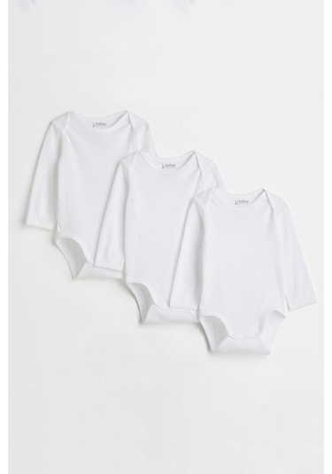 Lilabio %100 Organik Pamuk 3'lü Uzun Kollu Bebek Body Beyaz
