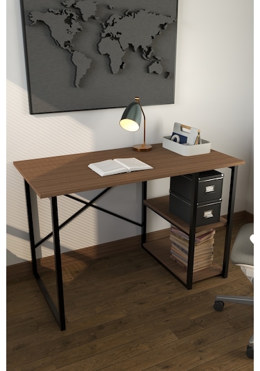 Makbulce Metal Raflı Çalışma Masası Kahverengi