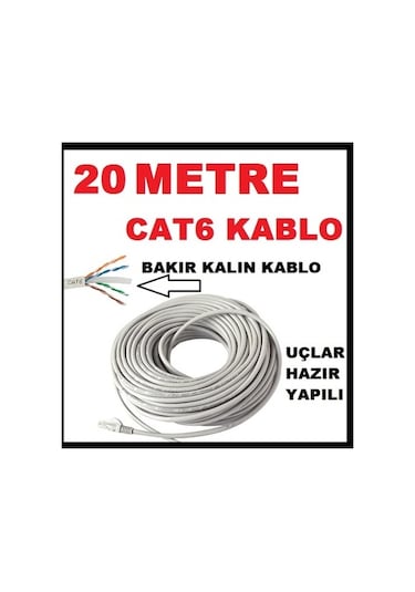 Cat6 Kalin Bakir Internet Kablo 20 Metre